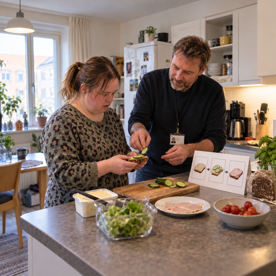 Medarbejder og borger laver mad sammen i borgerens køkken